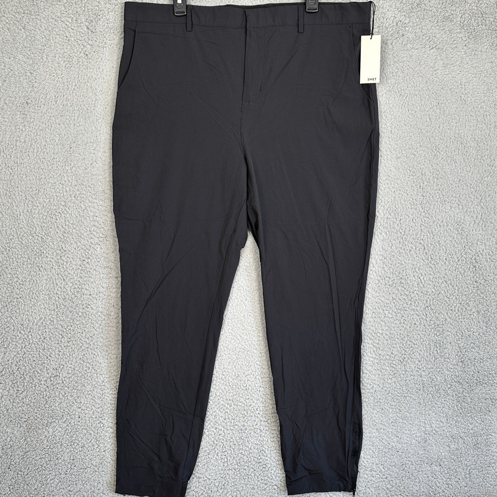 NEW SWET Tailor Pants Mens 38 Black Golf Performance Stretch Ankle Zip Pockets